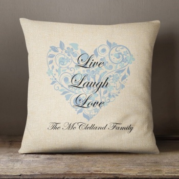 Luxury Personalised Cushion - Inner Pad Included - Live Laugh Love Blue